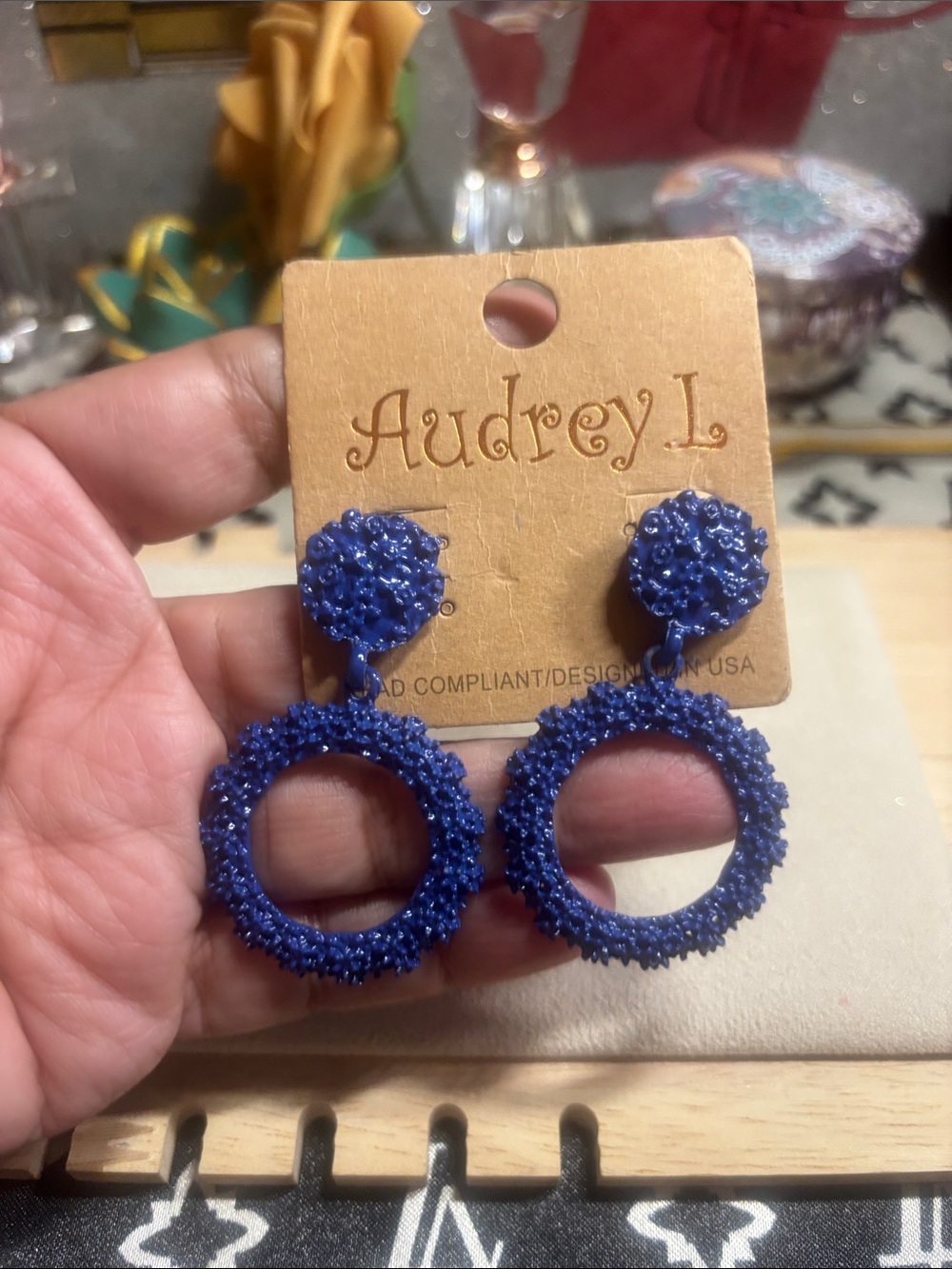 audrey Royal Blue Textured Beaded Hoop Drop Earrings